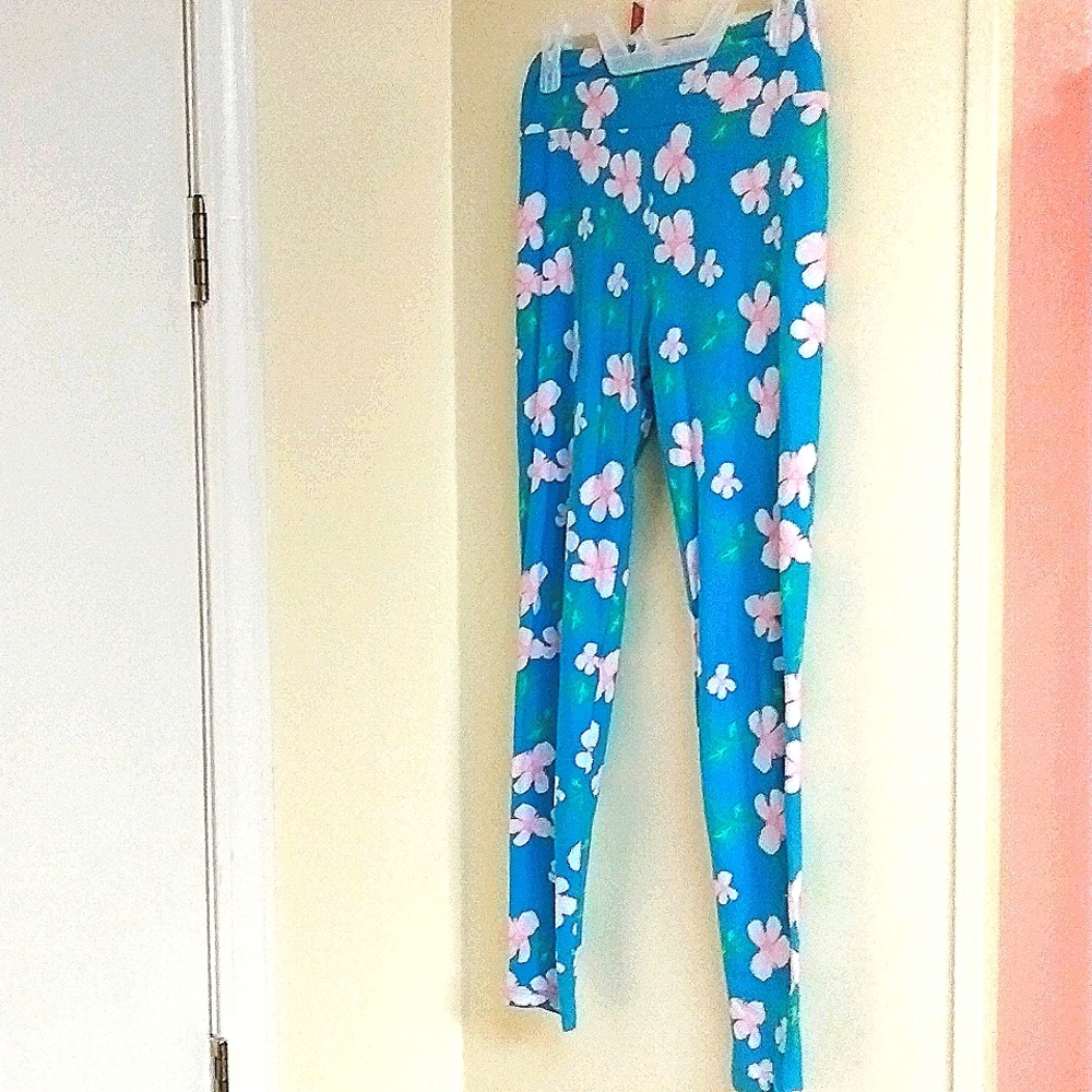 Lululemon brand, one size, teal/pink/green leggings